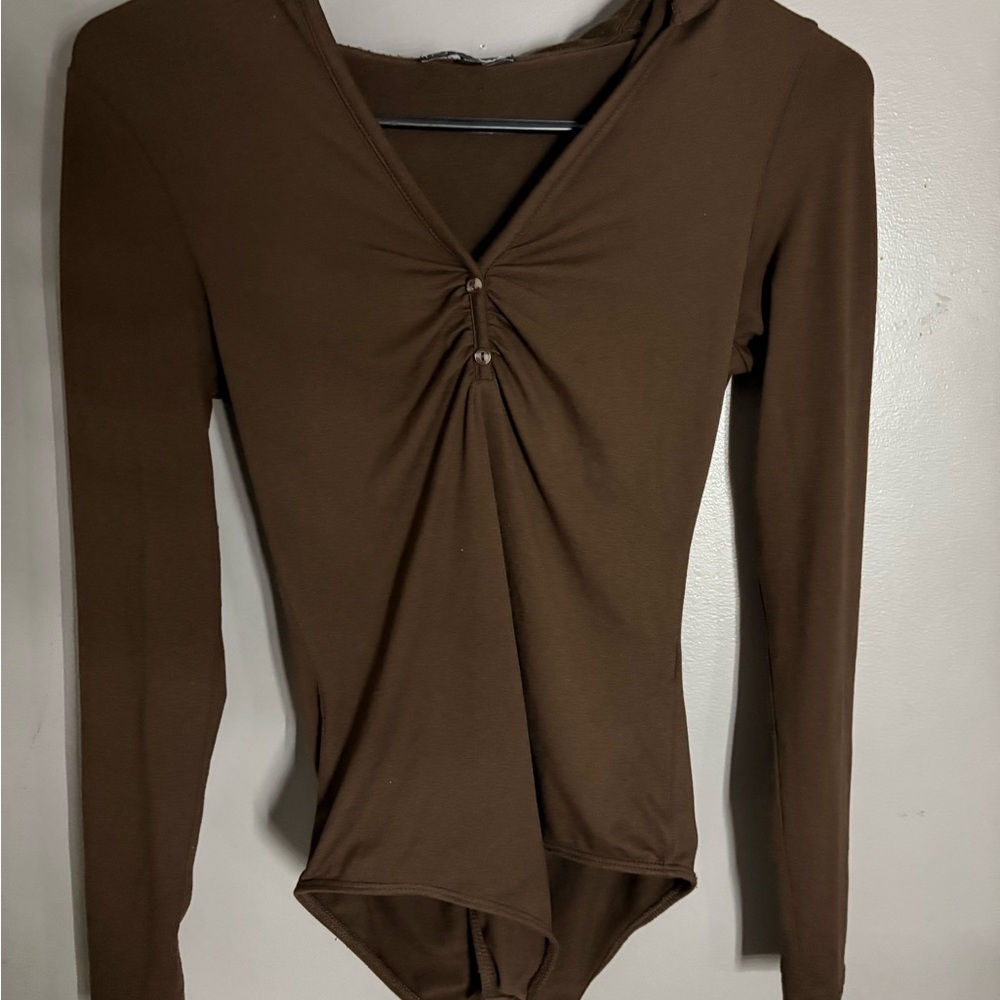 New Fashion Nova Chocolate Brown Long Sleeve Bodysuit